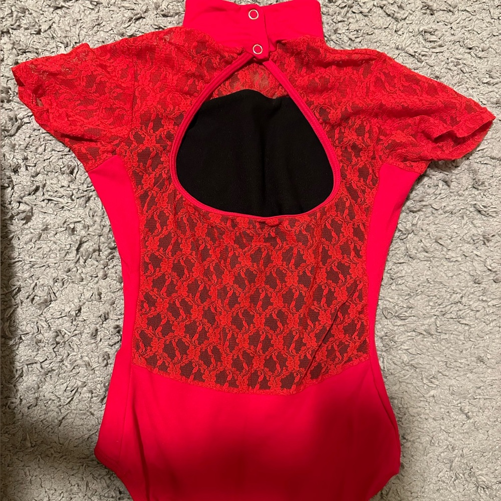Red high neck leotard
